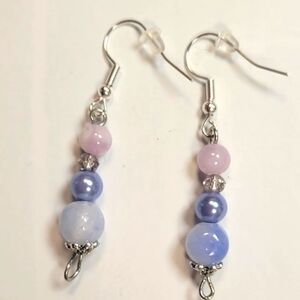 Glass Bead Hook Drop Pierced Earrings